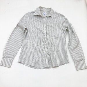 Brooks Brothers Womens Size 6 No Iron 346 Button Cuffs White & Cream Striped